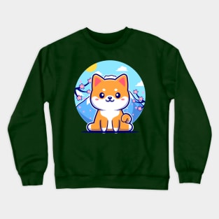 Happy Shiba Inu Dog In Japan Cartoon Crewneck Sweatshirt